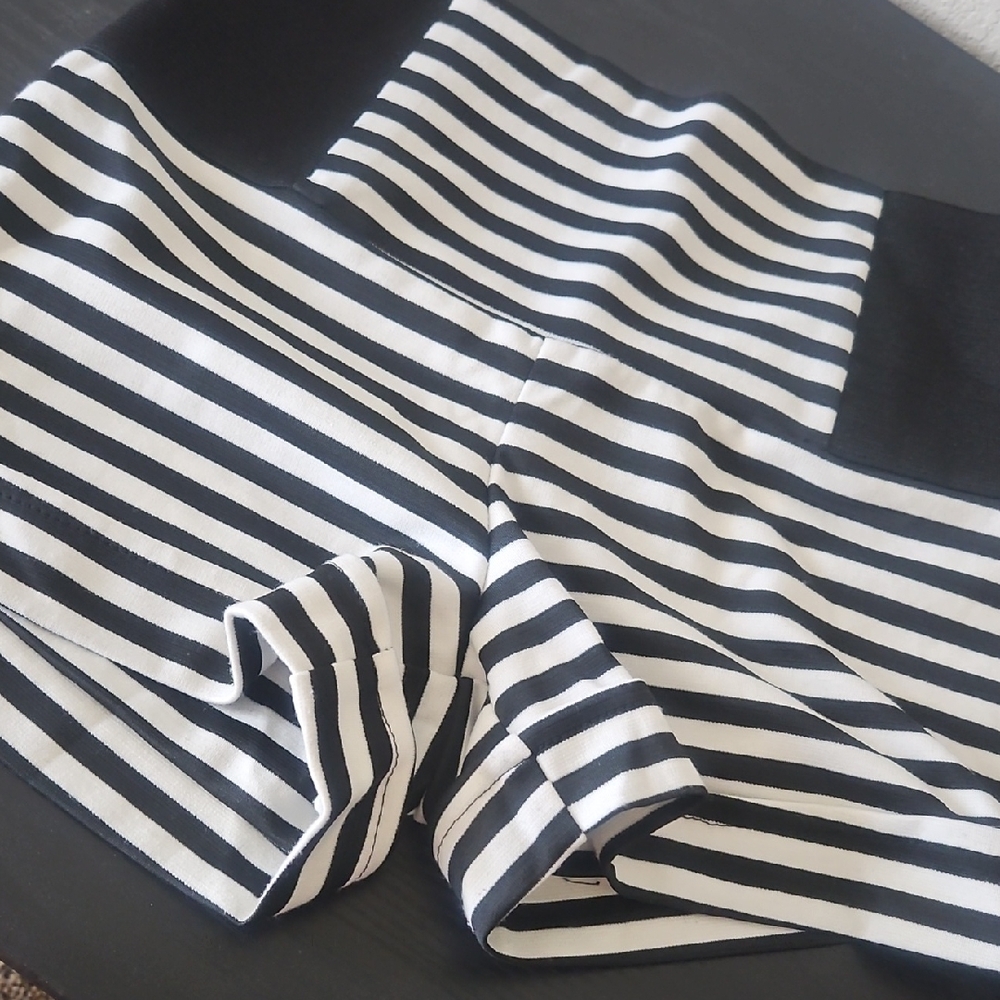 Valia Black and White Striped High Waist Shorts